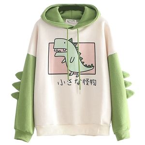 Kvinnors hoodies tröjor dinosauri överdimensionerade tecknad hoodie kvinnor mode casual tryck koreansk stil förtjockar vinter dino hoodie topps 220930