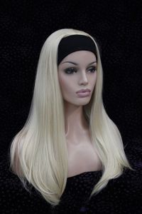 new 3/4 wig with headband blonde straight long women's half wigs