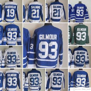 Film CCM Vintage hokej na lodzie 93 Doug Gilmour koszulki 21 Borje Salming 19 Bruce Boudreau mężczyźni haftowana koszulka biały niebieski zielony
