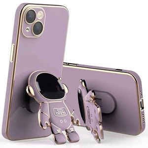 Casos de telefone de astronautas 6D Plaqueando designers de suporte oculto para iPhone 14 Plus Pro Max Luxury Shell iPhone14 13 12 mini 11 8 7 xr x xs Proteção dobra