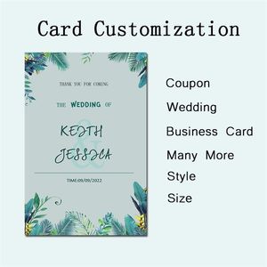 Greeting Cards 100pcs Custom Print Wedding Invitations Birthday Business Table Insert Events Party Menu Supplies Thank You 220930