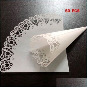 Party Decoration 50Pcs Laser Cut Love Heart Lace Laying Candy Wedding Favors Confetti Cones Paper Cone Supplies Giftparty Drop Delive Dh1Mj