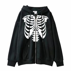 Kadın Hoodies Sweatshirts İskelet Fermuarı Hoodie Y2K Harajuku Uzun Kollu Sweatshirt Kafatası Anime Erkekler Kadın Ceket Gotik Gotik Sokak Giyim 220930