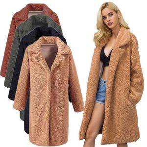 가짜 모피 여자 겨울 패션 따뜻한 플러시 긴 재킷 옷깃 Ry 여자 코트 외투 y2209
