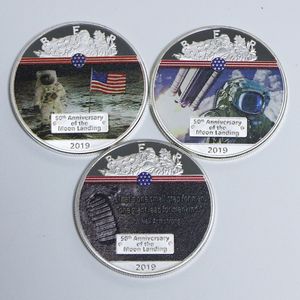5pcs /set Gift 50th Anniversary of The Moon Landing Commemorative Coin Colorful Collectible Gift Apollo 11 Silver Plated