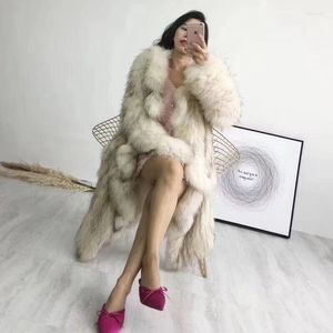 女性の毛皮2022冬の韓国の女性厚い暖かい長いフェイクコートフリルインミテーションオーバーコートa122