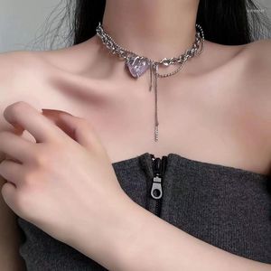 Choker Crystal Stone Love Strawberry Tassel Chokers Halsband f￶r kvinnor s￶t cool charm uts￶kta kortkedja koreanska estetik smycken