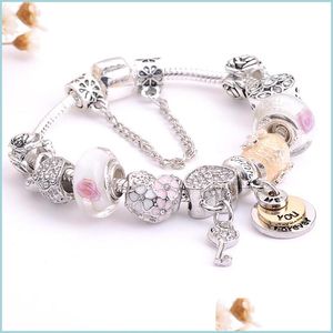 Beaded Strands Wholesale-Charm Bead Alloy Sier Plated Bracelet Suitable For Pandora Style Heart-Shaped Jewelry Drop Deliver Mjfashion Dhamk