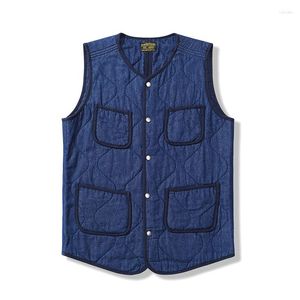 Giacche da uomo Inverno Autunno America Moda casual Multi-tasche Gilet imbottito in cotone da uomo Caldo trapuntatura vintage in denim di alta qualità