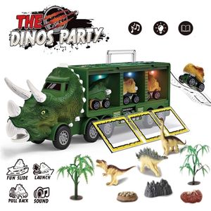 Diecast Model car Dinosaur Transport Truck Pull Back Dino Car Vehicle Container Storage Lighting Music Kids Toys Boys Children Birthday Gift 220930