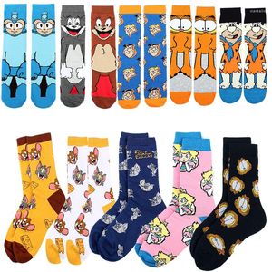 Men's Socks Anime Cartoon Long Funny Hip Hop Character Print Middle Tube Men Women Kniting Cotton Crew