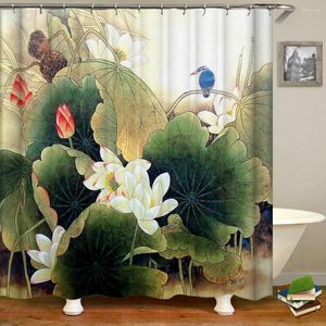 Shower Curtains Chinese Flower And Bird Scenery Waterproof Curtain Bathroom Washable Cloth Screen With Hook