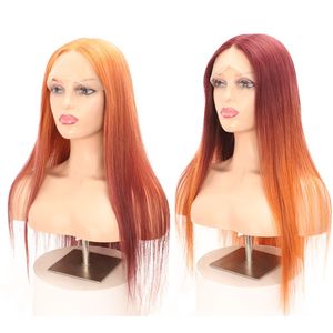 Front Lace T-Shaped Human Hair Wigs Wig Gradient Color Headgear