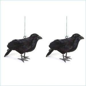 Party Decoration 2PC Simation Black Crow Props Feather Bird Horror Home Decor Halloween Ghost Festival Supplies Christmas Drop Delive Dhyko