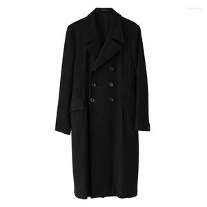 Erkek ceketler yohji karga deşarj boyama koyu orta uzun yün palto ceket erkekler için