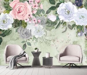 Wallpapers Vintage Hand-painted Rose Background Wall With 3D Mural Wallpaper
