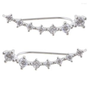 Schiena Orecchini 7 Cristalli Ear Cuff Cerchio Intarsiato Zirco Clip in Argento Sterling 925 Gioielli Regalo