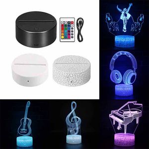 3D Light Base Music Design Guitar Piano Bębna LED LED Lampki Nocne Lampy 16 kolorów z zdalnym kablem USB