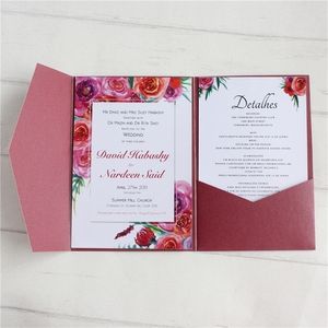 Greeting Cards Blank Wedding Invitation Envelop Pocket Tri-Folding Invite Cover Multi Colors Offer Customized Service 220930