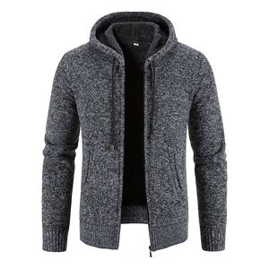 Zimowe ciepłe męskie swetry Nowy zamek z kapturem Swetery mężczyźni polar Slim Fit Solid Knited Sweter Mężczyzna zagęszcza gęstość odzież