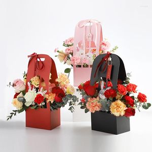 Prezent Przenośne pudełko na dekoracje kwiatowe pudełko papierowe opakowanie składane bukiet ręka trzyma wodoodporne puste torebkę