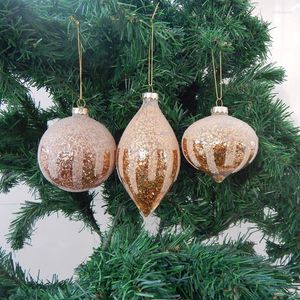 Party Decoration 12pcs/pack Small Size Gold Chips Mini Beads Stick Glass Pendant Christmas Tree Hanging Globe Onion Cone Handmade Festival