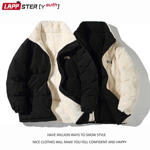 Herren-Daunenparkas LAPPSTERYouth Men Two Sides Lambswool Winter Puffer Jacket Mens Oversized Kpop Vintage Bubble Coat Man Warm Outwear Parkas 220929
