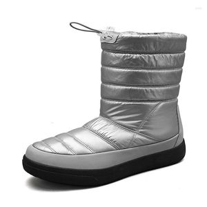 Laarzen dames waterdichte winter sneeuw 2022 warme niet-slip platte pluche dagelijkse mode buiten zwart grijs zilveren dames groot formaat 35-43