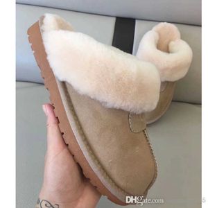 Plus Size Designer Damen Pelzhausschuhe Rindsleder Stuff Home Plüsch Slipper 2021 Winter Warme Baumwollschuhe