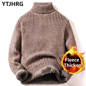 Men's Sweaters Clothing Winter Fleece Thicken Pullovers O Neck Knitted Turtleneck Korean Fashion Simple Long Sleeve Warm Solid 220930