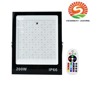 30W 50W 100W 200W LED 원격 SMD2835 LED가있는 RGB 투광 조명 야외 방수 정원 가정 장식 조명