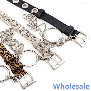 Bälten Partihandel 2022 Fashion Metal Chain Faux Leather for Women Leopard Snake Mönster Full Grommet Belt Punk midjedekorationer