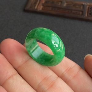 Cluster Rings Natural Green Jade Ring Jadeite Amulet Fashion Chinese Charm Jewelry Hand Carved Crafts Luck Gifts Women Men