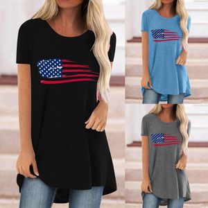 Kadın Tişörtleri Kadın Üstleri ve Tees Yaz Kısa Kollu Amerikan Bayrağı Baskılı Günlük Gömlek Bluz Gevşek Pamuk Spandeks
