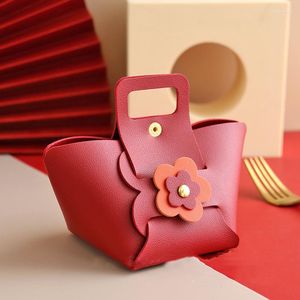 Jewelry Pouches 1Pcs 8.5x8.5x8.5cm Pink /Orange /Red European Print Flower Wisher For Leather Handbag Wedding Gift Candy Box