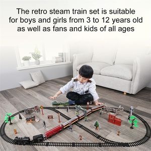 Diecast Model Car Electric Train Toy Set Car Railway och spårar Steam Locomotive Engine Education Game Boys Toys for Children Barn 220930