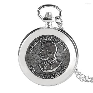 Taschenuhren Silber Quarzuhr Halskette Erinnerung Joseph Vissarionovich Stalin Männer Casual Male Clock Souvenir Geschenk