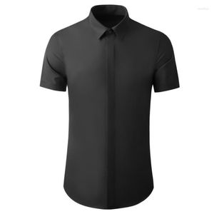 Mäns casual skjortor Minglu Summer Cotton Male Luxury Solid Color Short Sleeve Simple Mens Dress Fashion Slim Fit Party Man 4xl