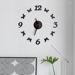 Wall Clocks 3D Mirror Roman Numbers Clock Stickers Elegant DIY Butterfly For Home Art Living Room Office Decoration