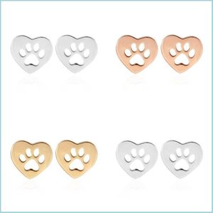 Stud Bear Paw Confidante Earrings Jewelry Lady Plated Gold Hollowing Out Love Heart Footprint Ear Studs Valentines Day Simp Mjfashion Dhcwg