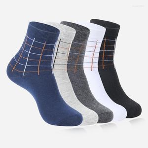 Men's Socks Plaid Cotton Men Brand Summer Short Casual Work Wear Business Deodorant Breatheable Black Gray White