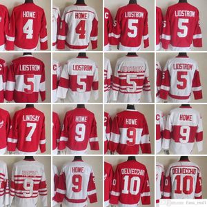 فيلم CCM Vintage Ice Hockey 5 Nicklas Lidstrom Jerseys Stitched 9 Gordie Howe 4 Gordie Howe 7 Ted Lindsay 10 Alex Delvecchio Jersey Red White Green Men