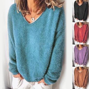 Suéteres femininos Pullover mulheres de grande porte de outono Casual Casual Color macio macio macio suéter solto Pullovers top top lampe
