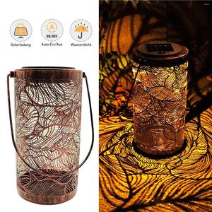 Solar Outdoor Light Vintage Leaves Iron Art Lamp Waterproof Retro Hanging Lantern With Handle For Garden Patio Yard Lawn Lights