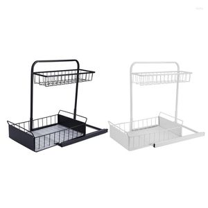 Kitchen Storage 2-Tier Slide Rail Spice Organizer Wire Basket Container Bathroom Countertop Rack