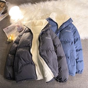 Women's Down Parkas Fleece Thicken Letter Graphic Men Winter Coat Unisex Oversize Korean Warm Casual Jackets for and 220929