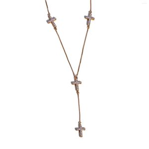 Kedjor Dainty Little Multiple Cross Gold Crystal Jesus Vintage Link Chain Halsband Charm Christian Par Jewelry