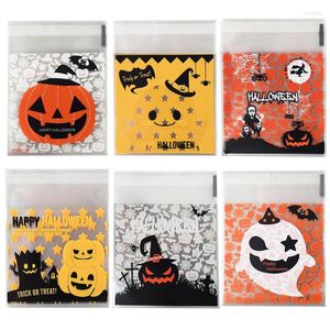Enrole de presente 50/100pcs Halloween Plástico sacos de doces de biscoitos Biscoits lanches embalagens felizes suprimentos