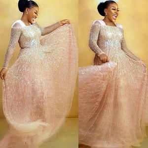 2022 Arabiska ASO EBI A-LINE Champagne Prom Dresses Pärlade paljetter Evening Formal Party Second Reception Födelsedagsengagemang Klänningar ZJ786