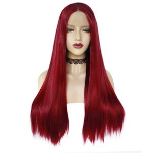 Straight Synthetic Wigs Wine Red Medium Long Straight Hair Wig